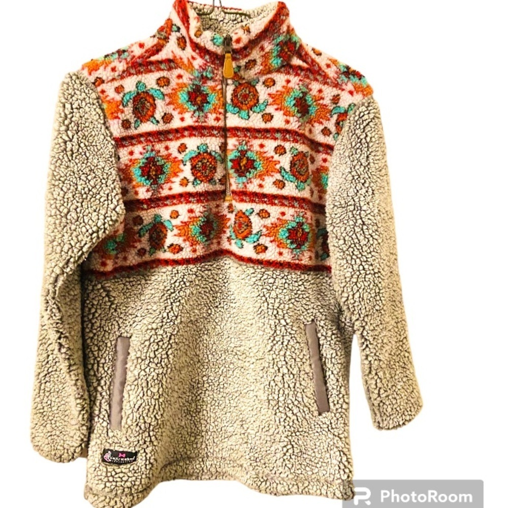 Simply Southern Women Sherpa Fleece Pullover Zip Print Long Sleeves Outerwear.